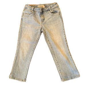 Chicos Womens Platinum Denim Capris Sz 0 (4) Ultimate Fit Slim Leg Cropped Jeans